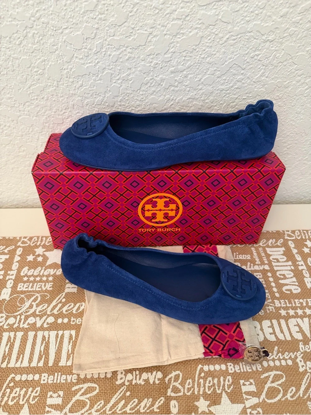 NIB Tory Burch Minnie Travel Ballet Suede Flats